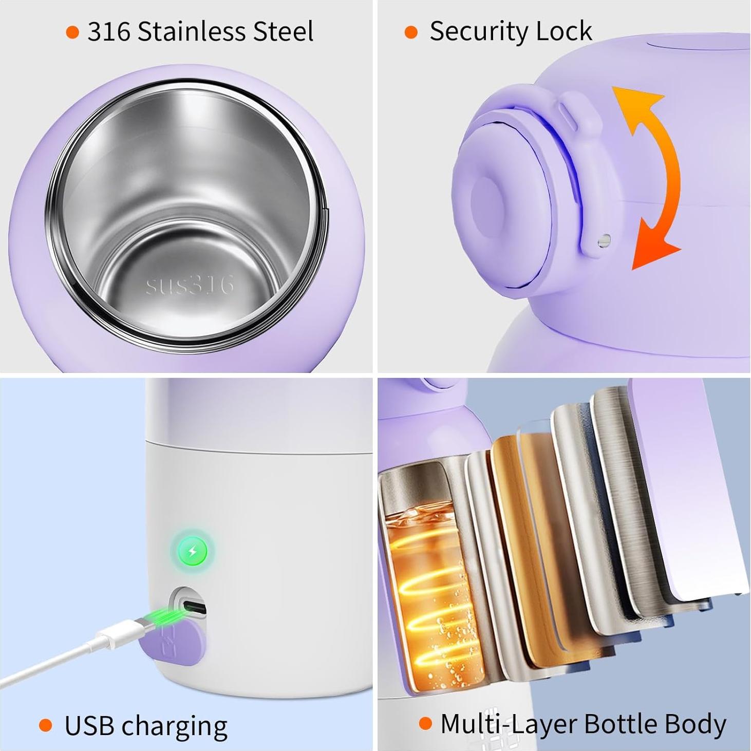 Calentador de Botellas Portátil 12oz Morado - Control Temperatura