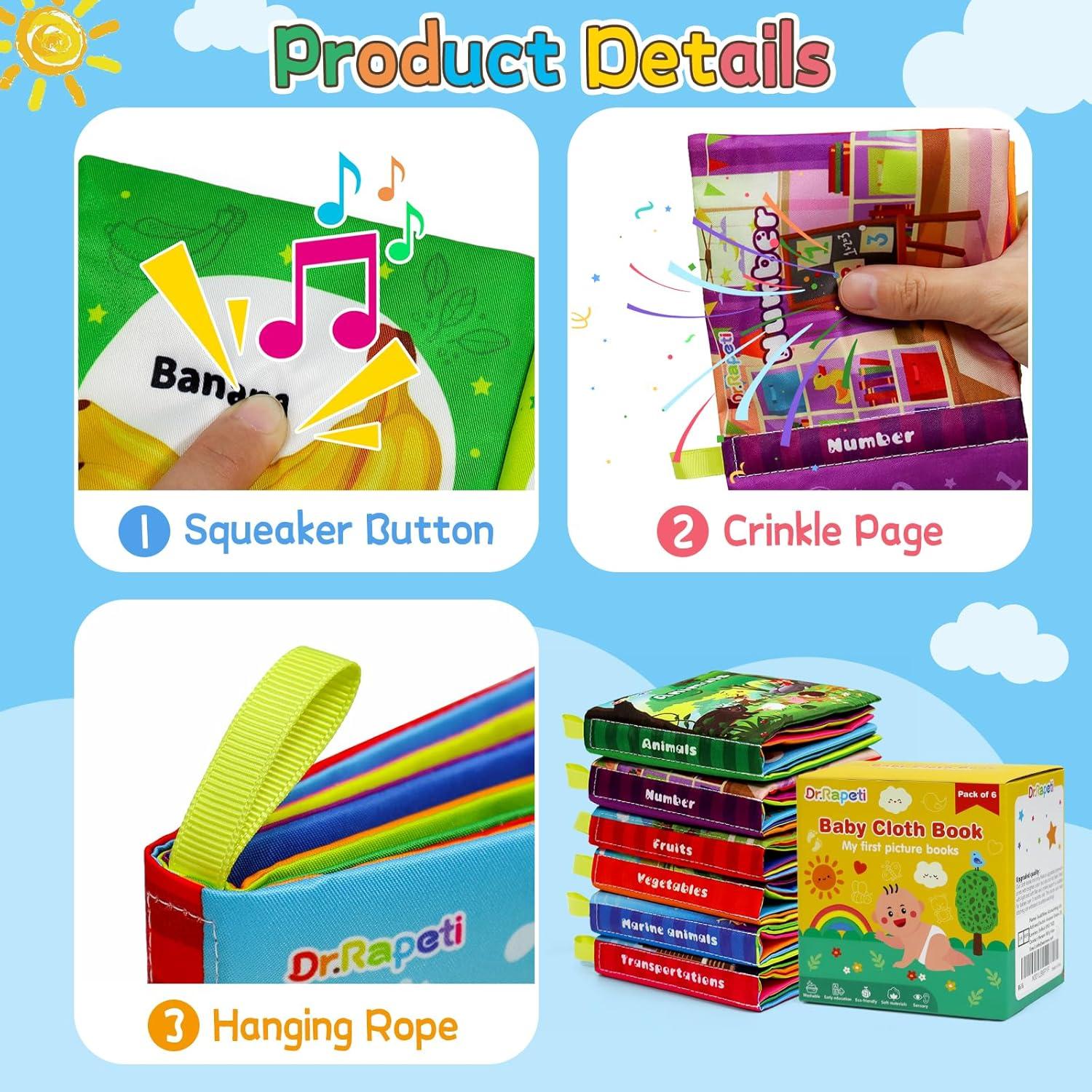 Libros de Tela Suaves Dr.Rapeti para Bebés - Paquete de 6