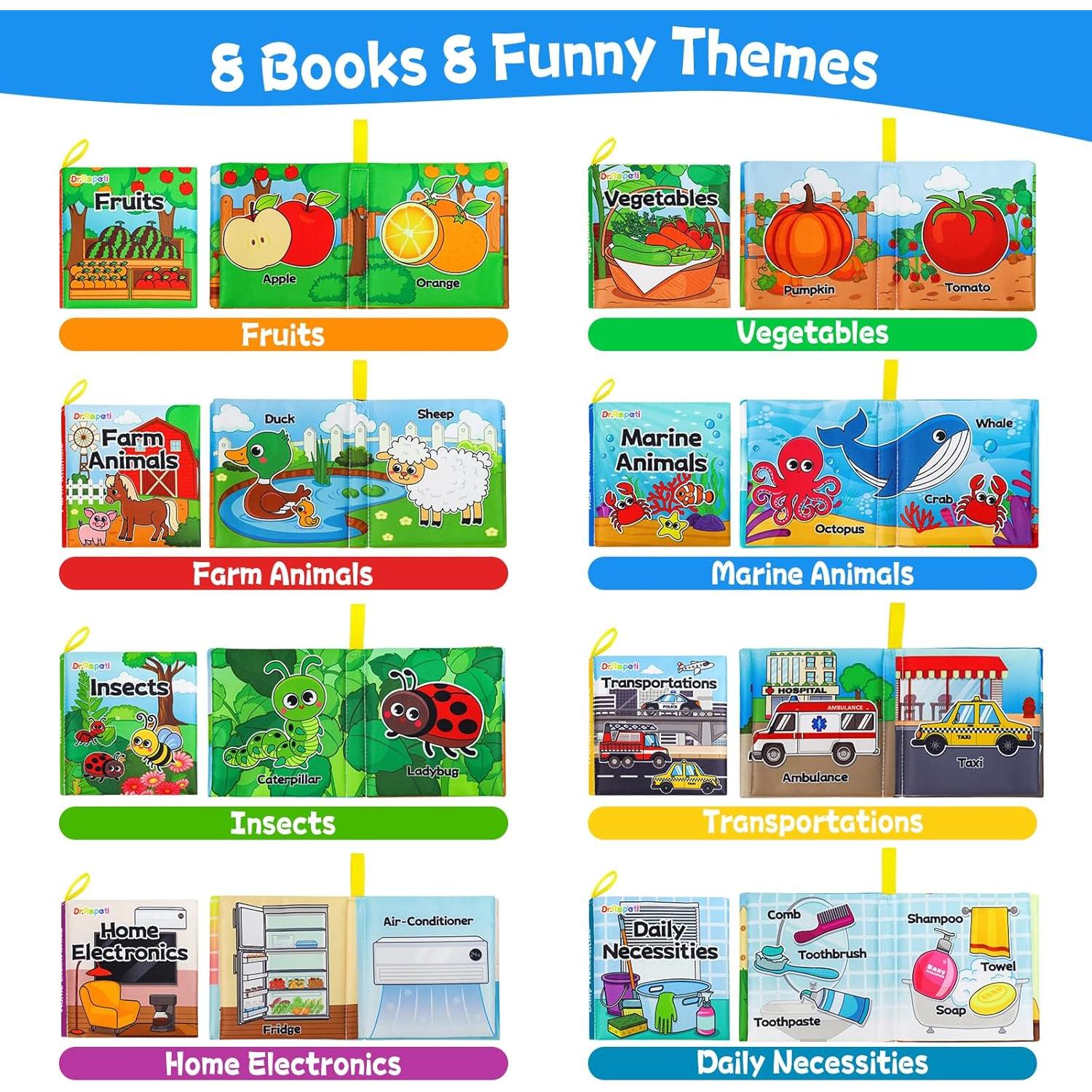 Libros de Tela Suaves Dr.Rapeti para Bebés - Paquete de 8