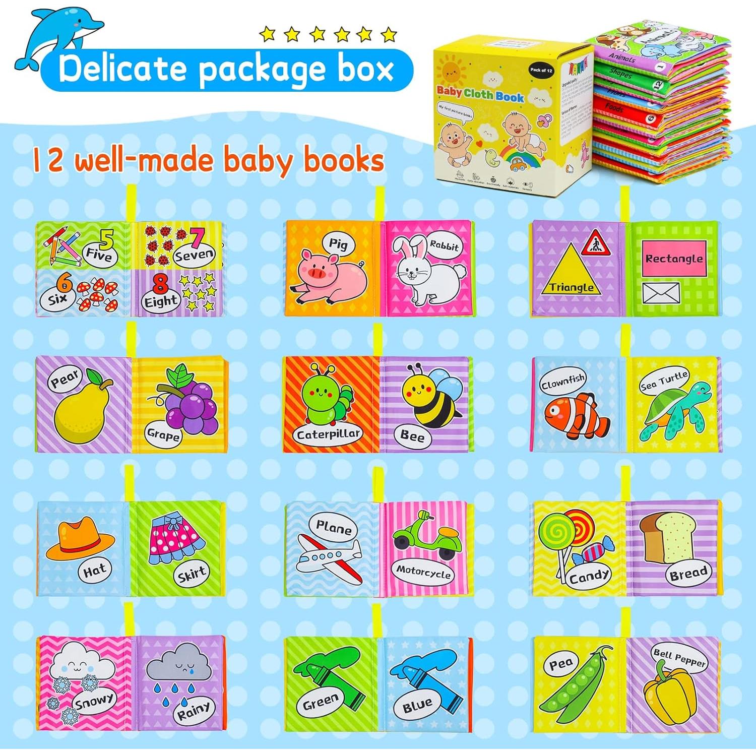 OKOOKO 12 Libros Suaves para Bebés - Juguetes Educativos Lavables