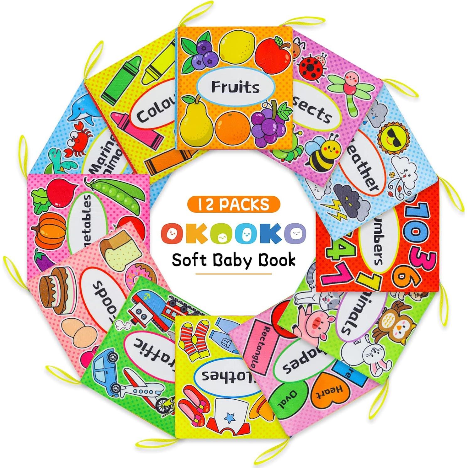 OKOOKO 12 Libros Suaves para Bebés - Juguetes Educativos Lavables