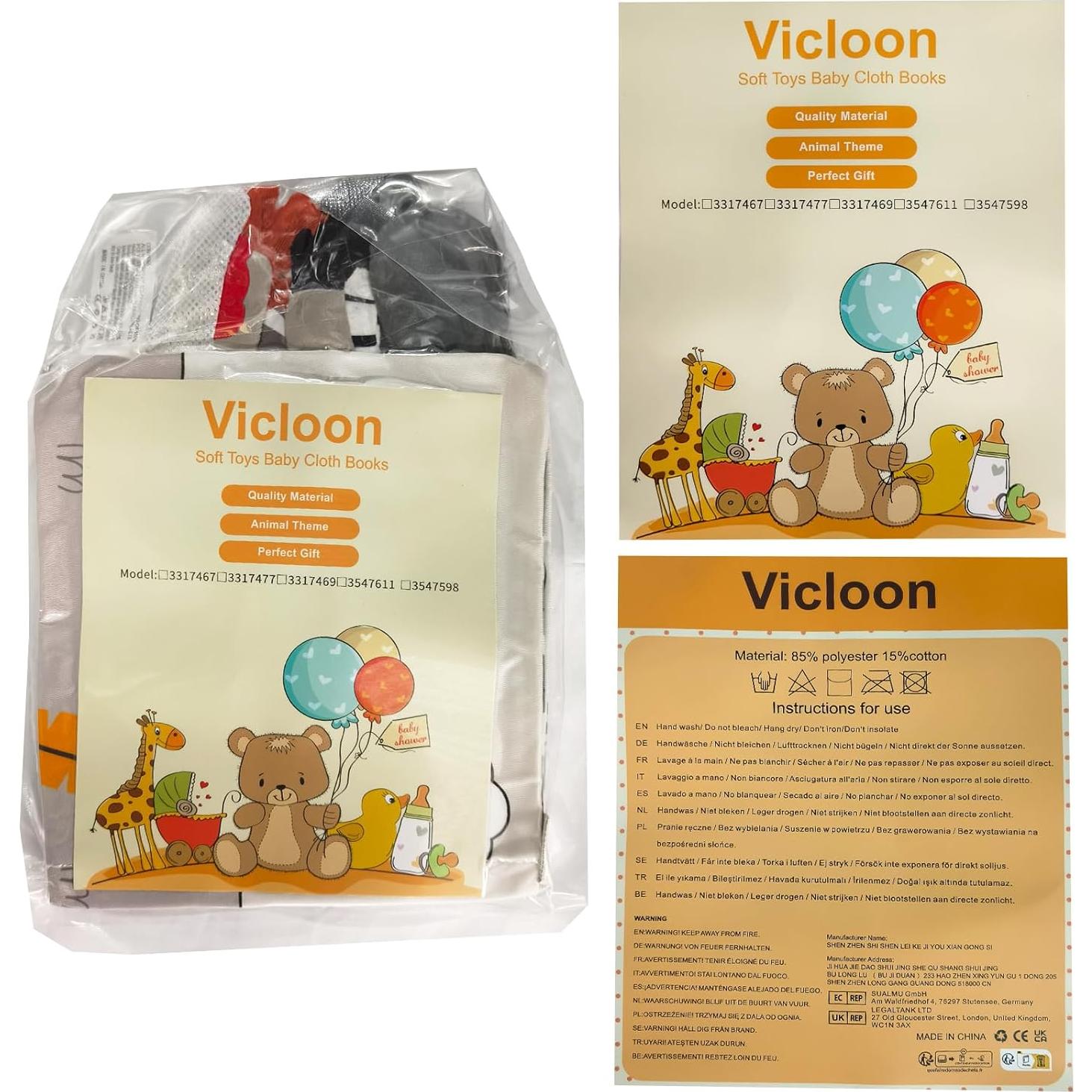 Libro de Tela Vicloon Conejo 3D para Bebés 0-12 Meses