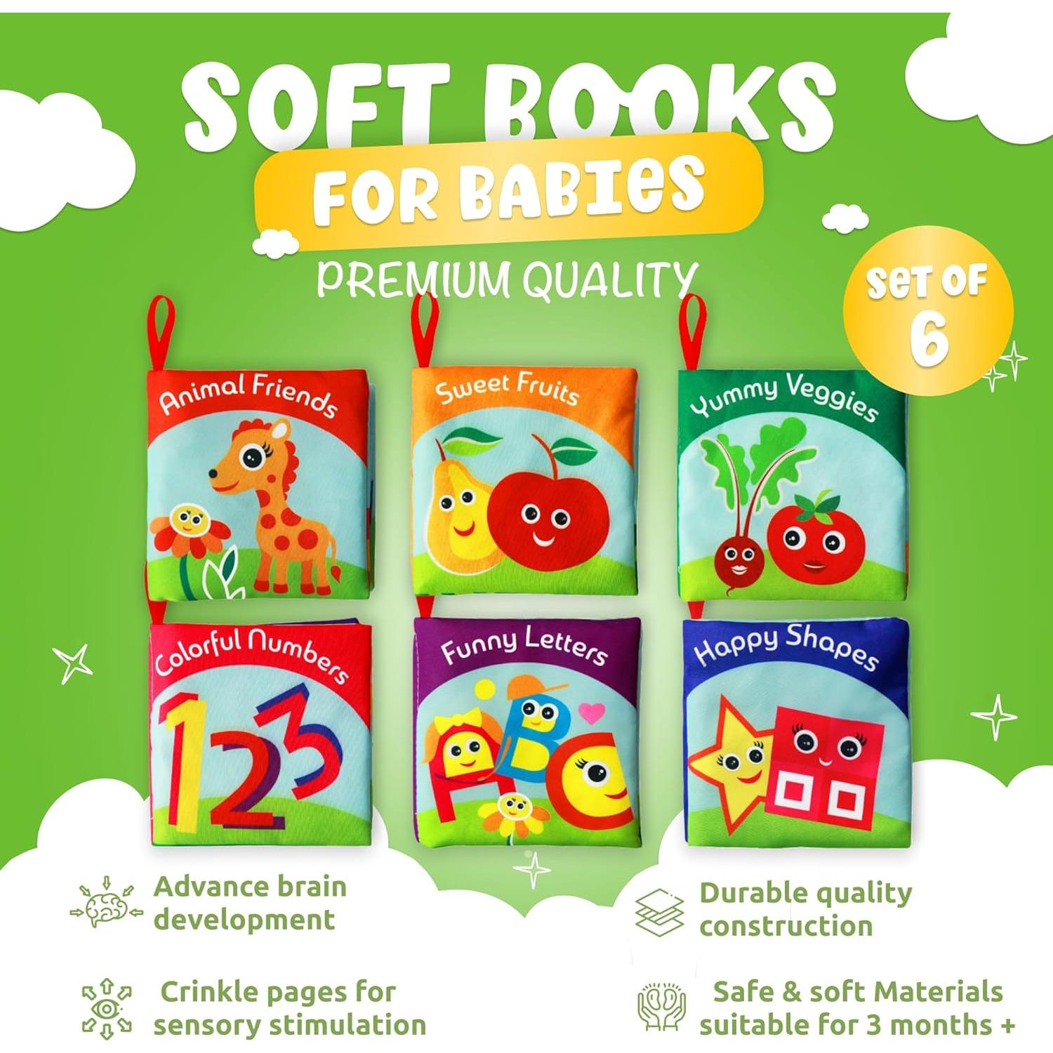 Libros de Tela BabyBibi para Bebés - Juego de 6 Libros Educativos