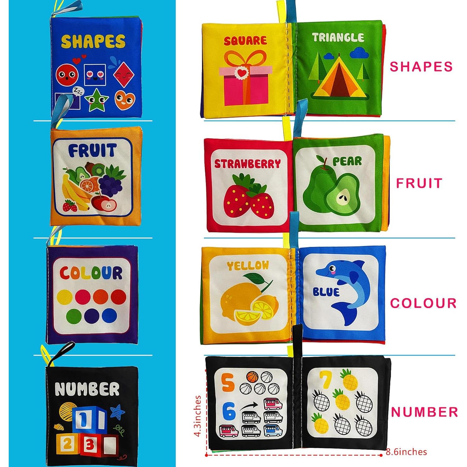 Paquete de 4 Libros de Tela Suave AMINFUN para Bebés