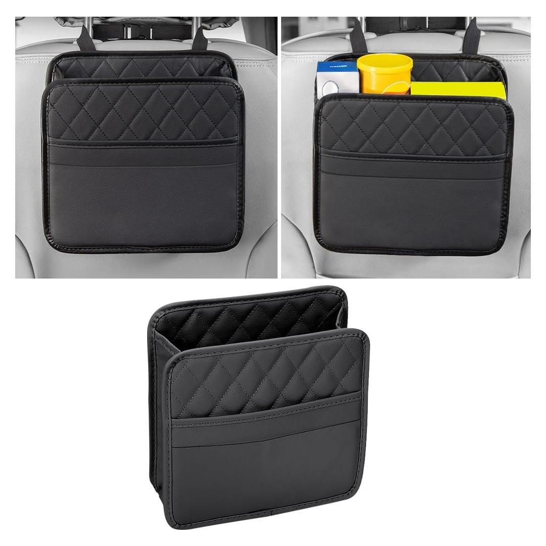 Organizador de respaldo de asiento Mandark, cuero PU, negro