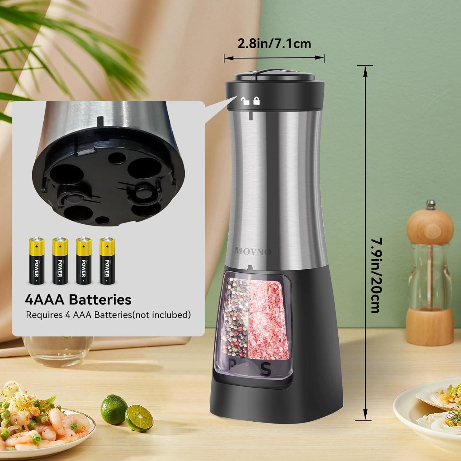 Molinillo Eléctrico 2 en 1 MOVNO de Sal y Pimienta con Luz LED