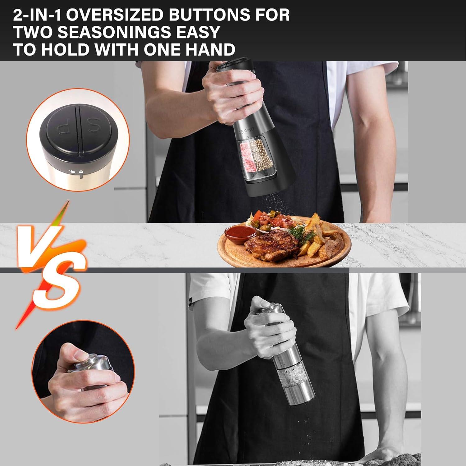 Molinillo Eléctrico 2 en 1 MOVNO de Sal y Pimienta con Luz LED