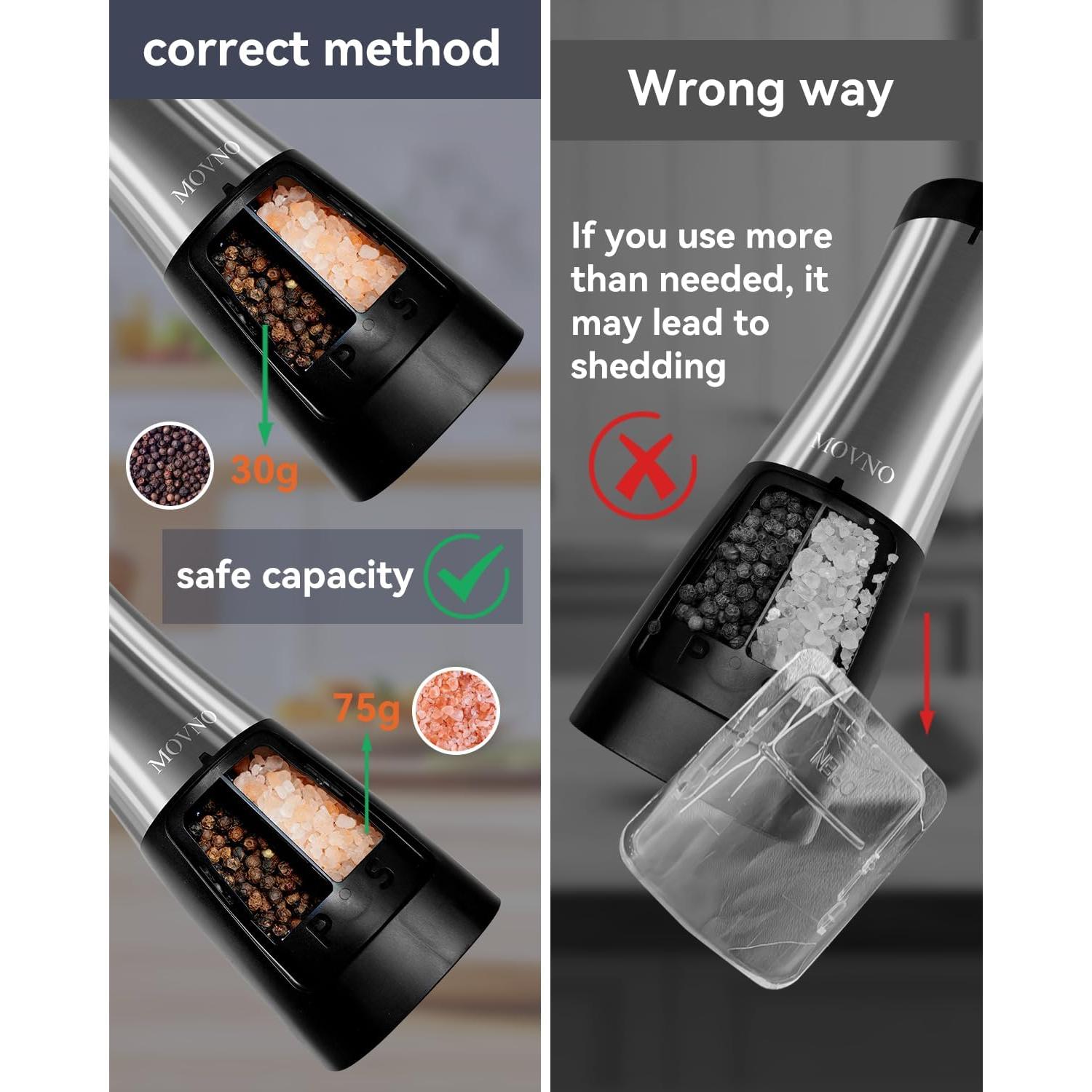 Molinillo Eléctrico 2 en 1 MOVNO de Sal y Pimienta con Luz LED