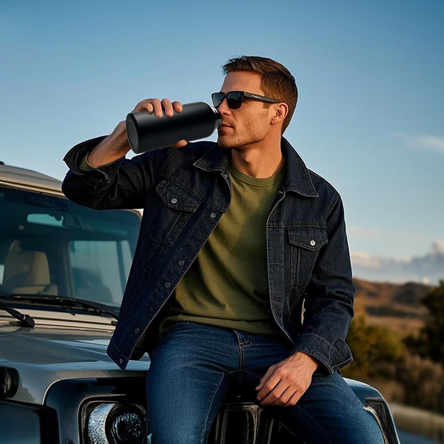 Botella de Agua Aislada AIKOTOO 32 Oz Acero Inoxidable Negra