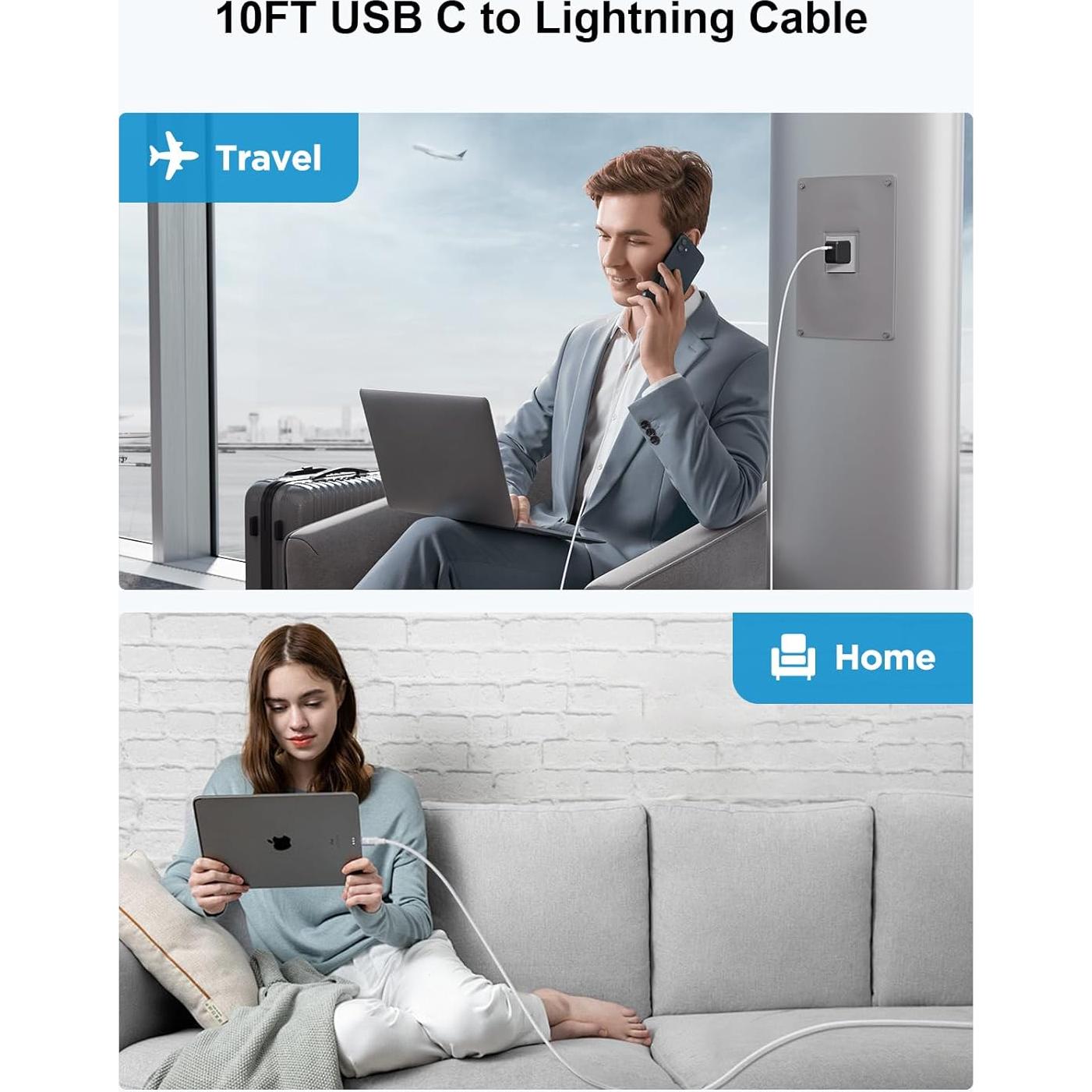 Cable USB C a Lightning 3m Aioneus Cargador Rápido MFi