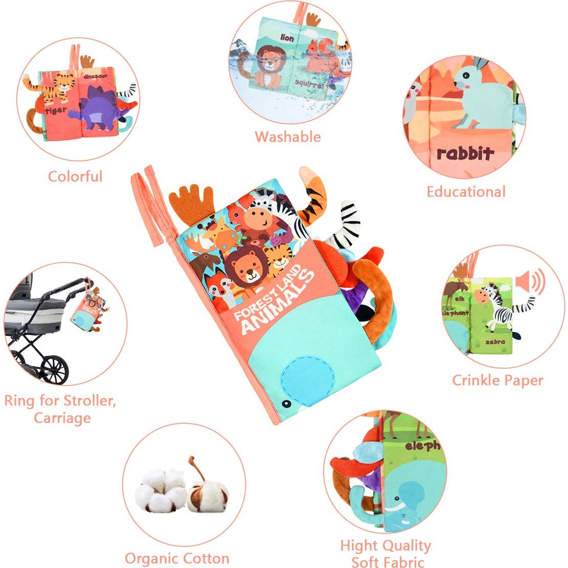 Libro de Tela Suave Vicloon para Bebés 0-6 Meses - Animales