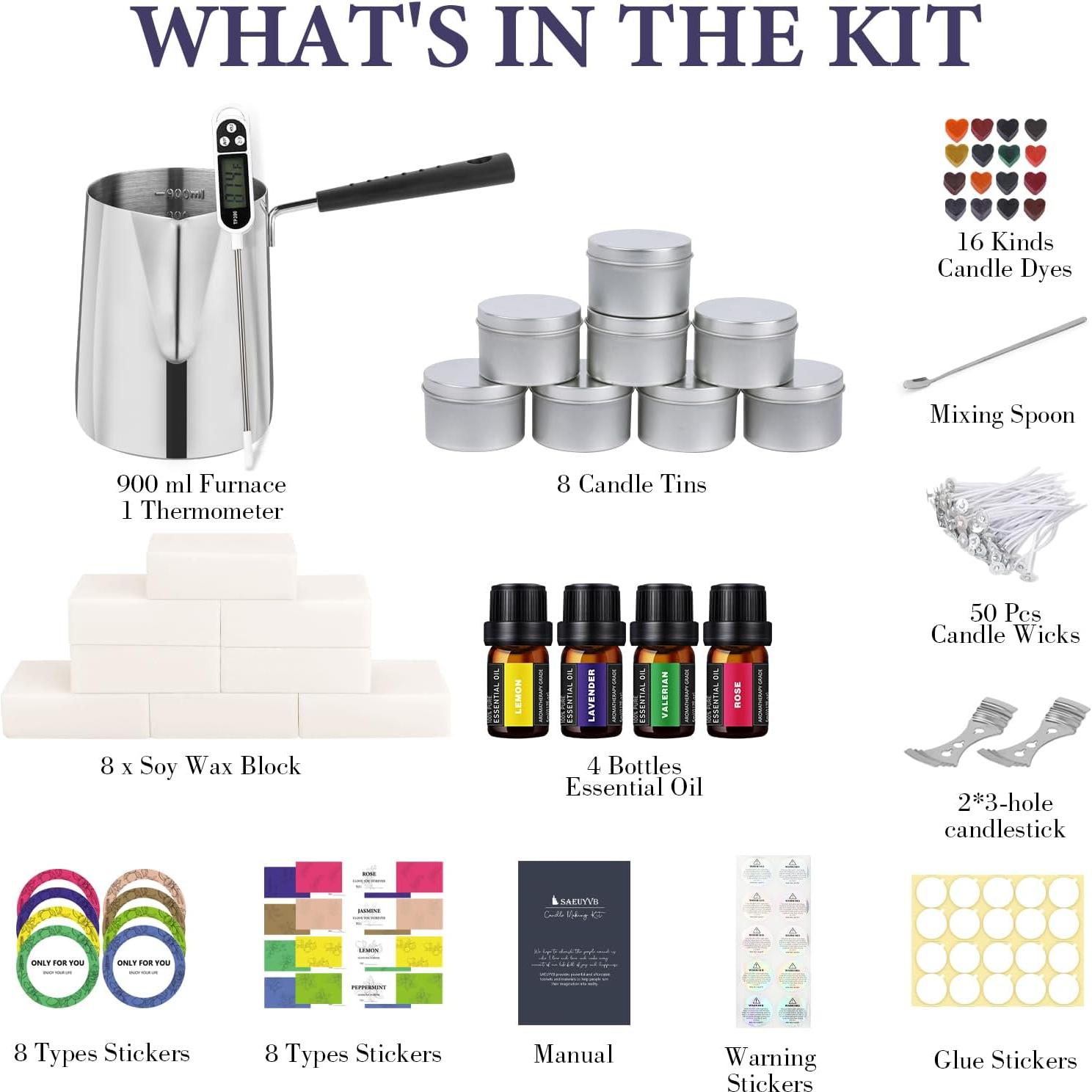 Kit de Fabricación de Velas SAEUYVB - 8 Latas, Cera de Soja