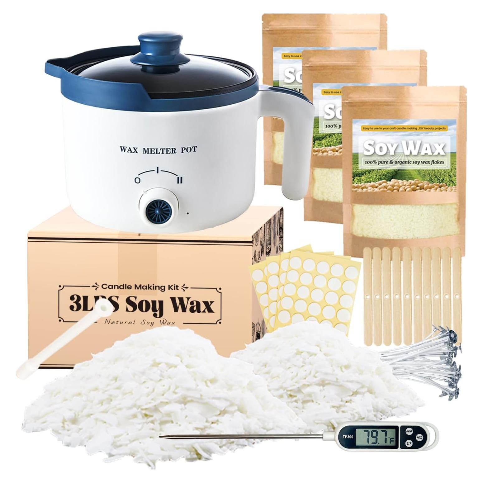 Kit de Cera de Soja KQU para Hacer Velas - 1.36 kg, Olla Eléctrica