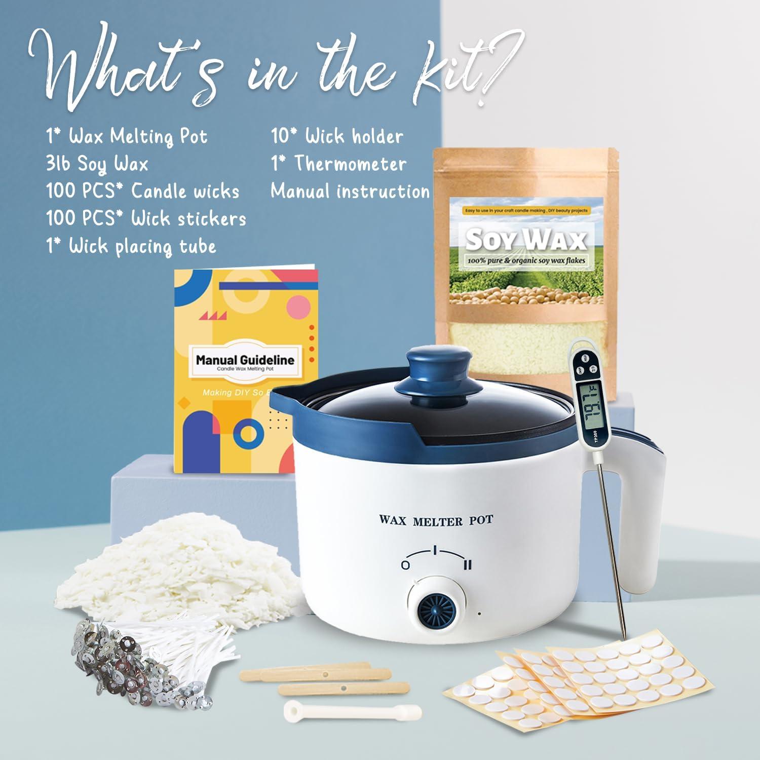 Kit de Cera de Soja KQU para Hacer Velas - 1.36 kg, Olla Eléctrica