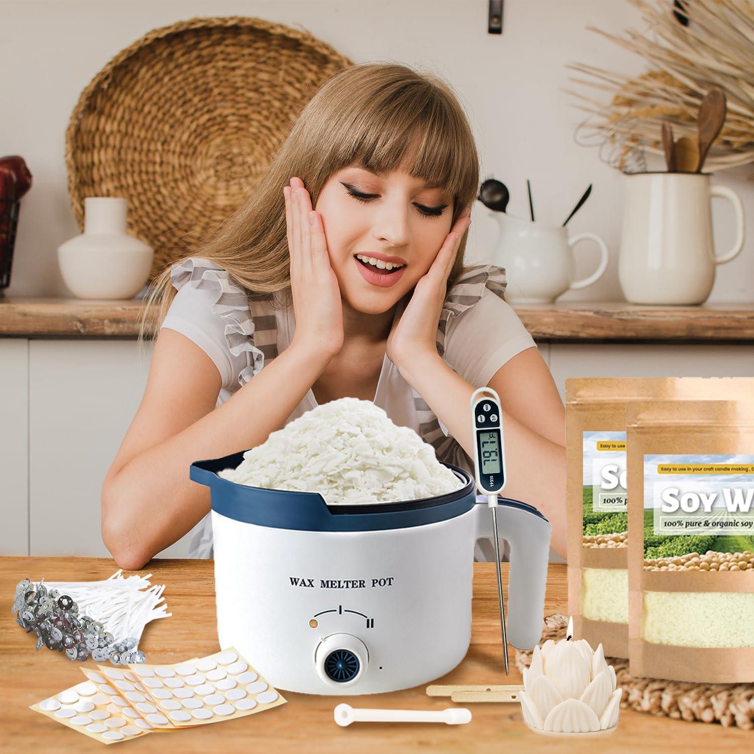 Kit de Cera de Soja KQU para Hacer Velas - 1.36 kg, Olla Eléctrica