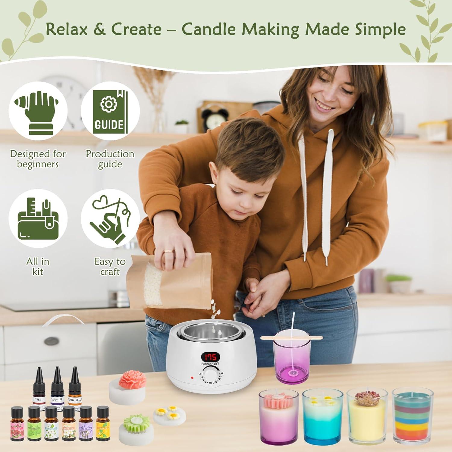 Kit de Fabricación de Velas ZEROMX - 1200g Cera Soja, Olla Digital