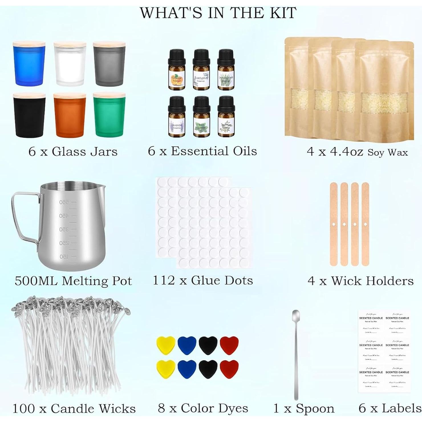 Kit de Fabricación de Velas KEARLGMBH - Cera de Soja, Colorantes y Aceites