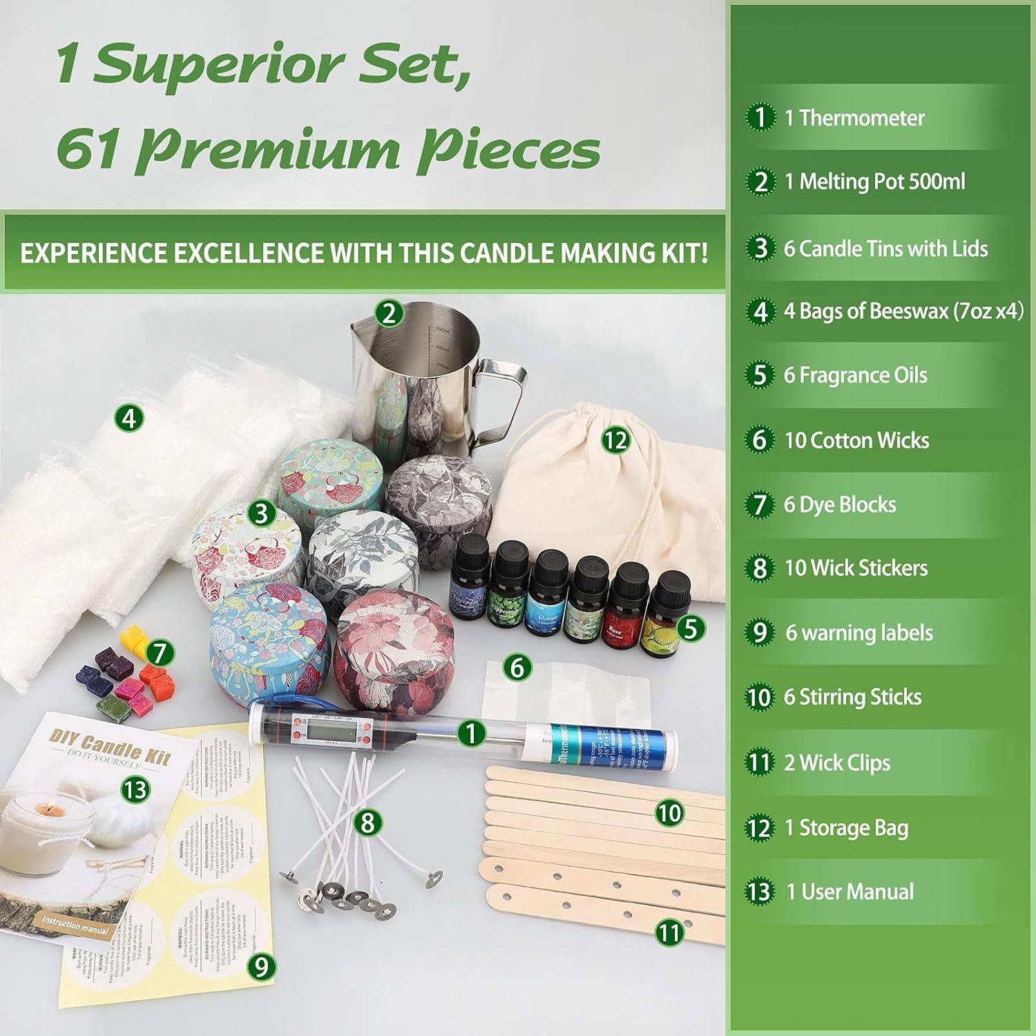 Kit de Fabricación de Velas YINUO LIGHT - Cera de Abeja, 6 Velas