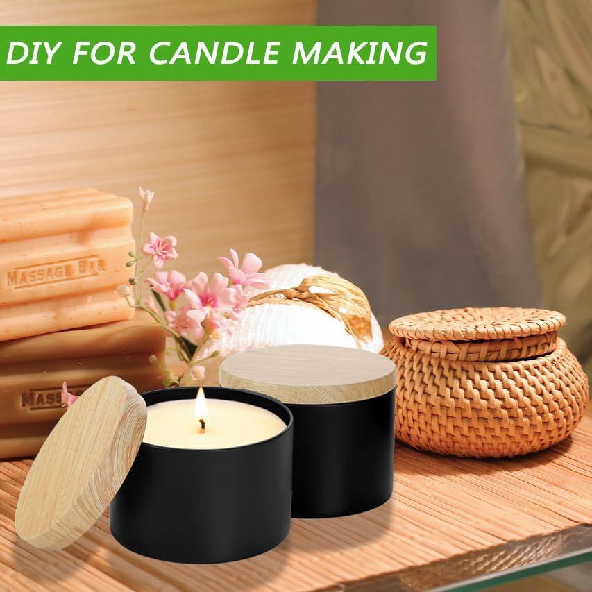 Latas Negras para Velas ABK 24pcs 118ml con Tapas de Madera
