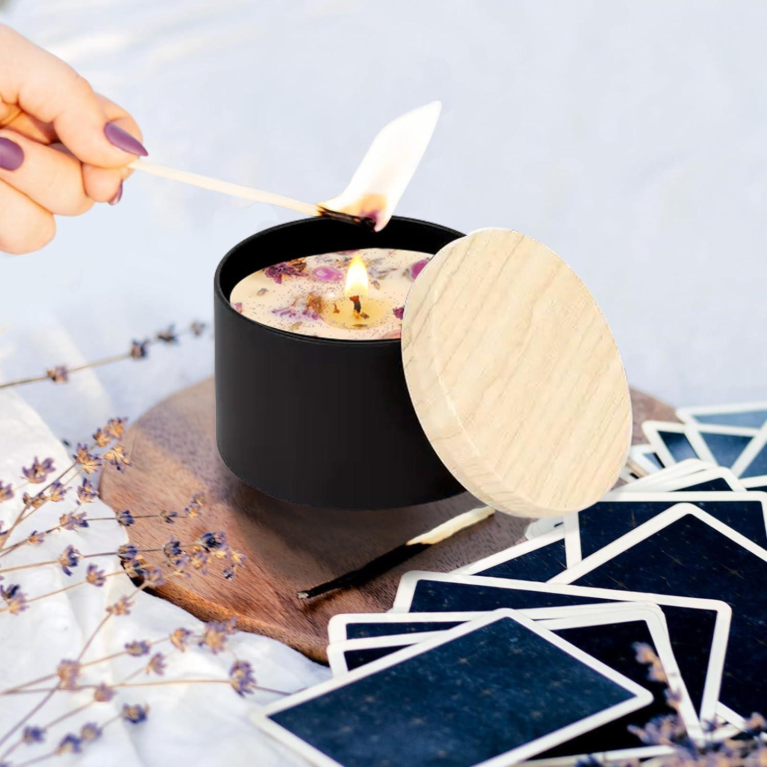 Latas Negras para Velas ABK 24pcs 118ml con Tapas de Madera