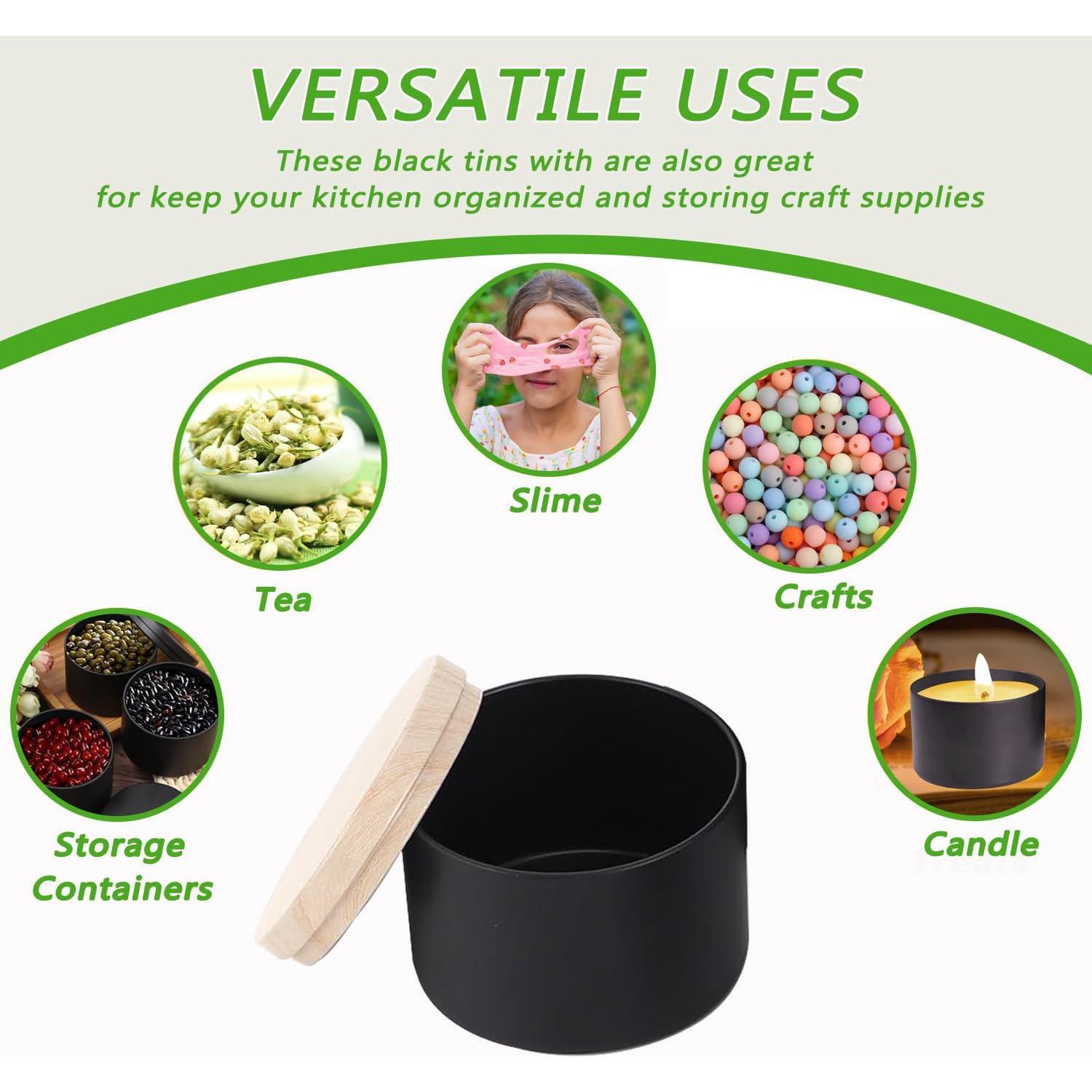 Latas Negras para Velas ABK 24pcs 118ml con Tapas de Madera