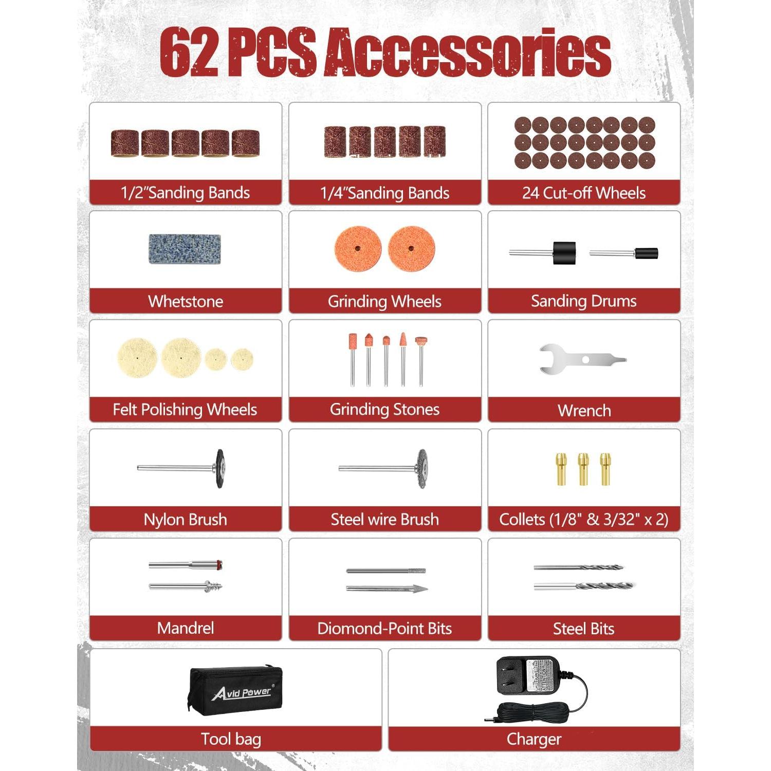 Herramienta Rotativa Inalámbrica AVID POWER 8V 2.0Ah 60 Accesorios