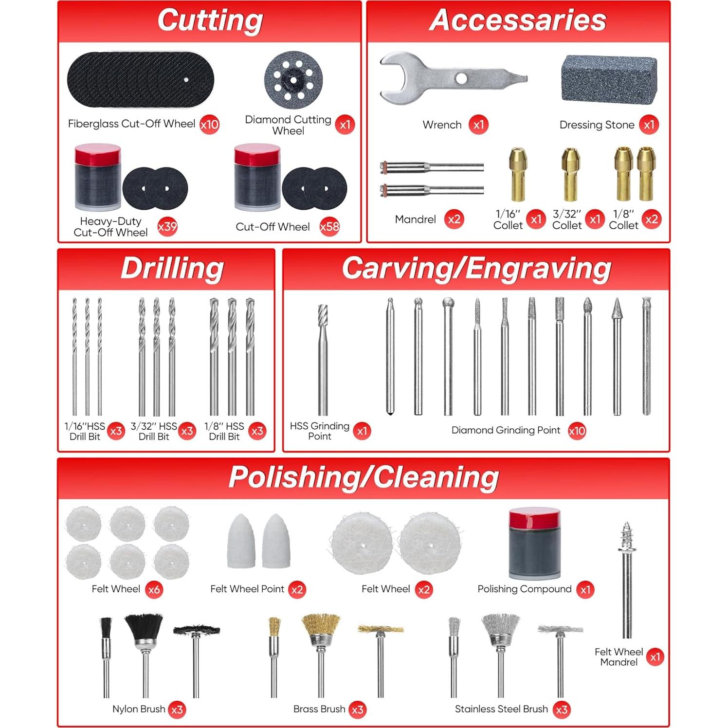 Kit de Accesorios para Herramienta Rotativa SHALL 508 Pcs