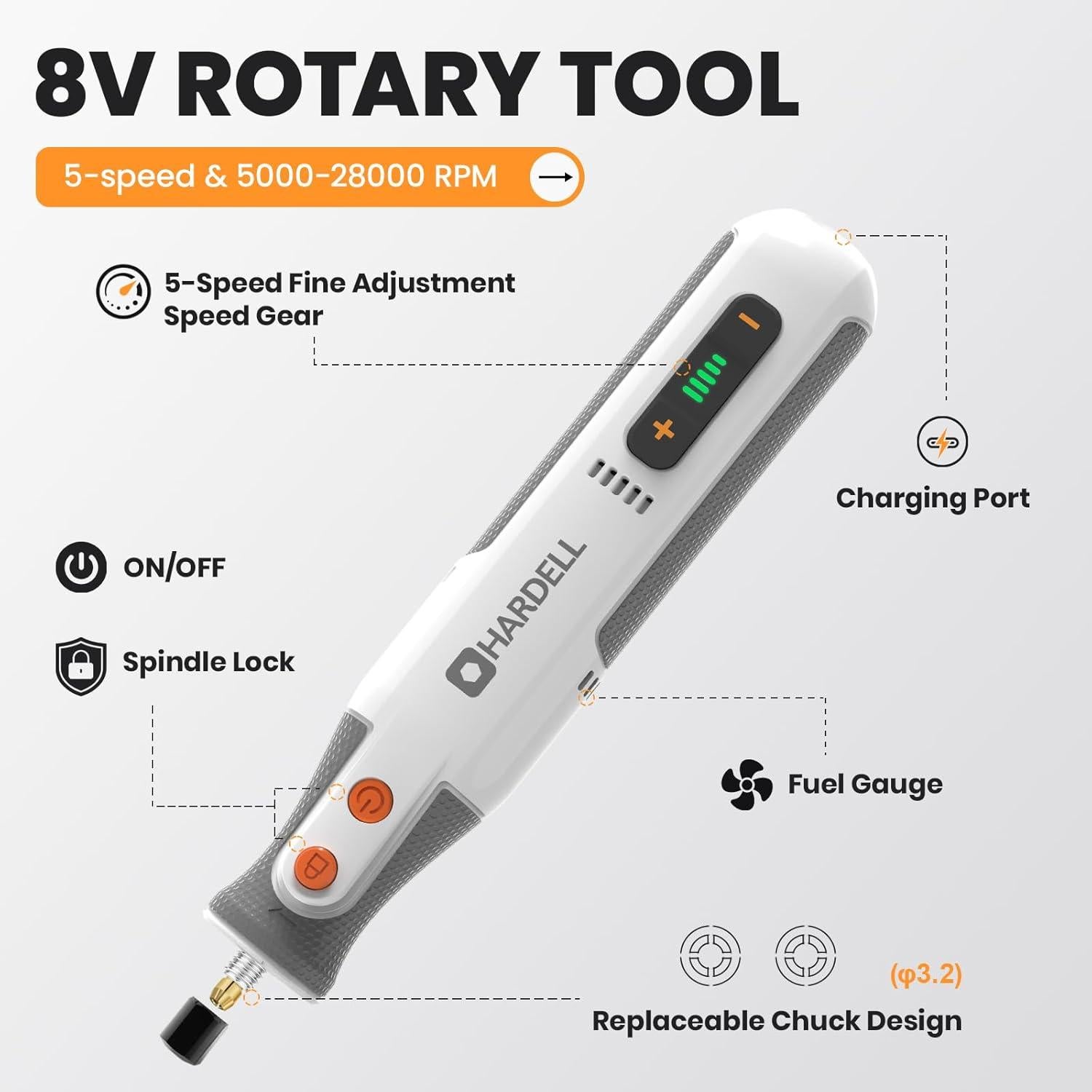 Herramienta Rotativa Sin Cable HARDELL 8V 42 Accesorios 28000RPM
