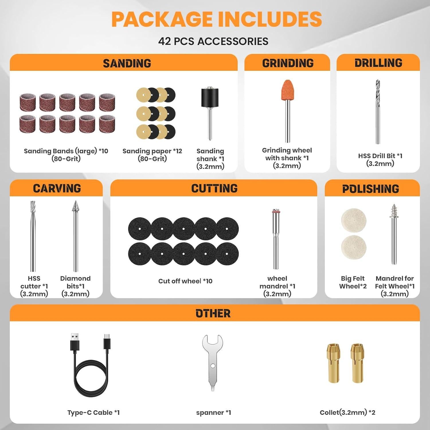 Herramienta Rotativa Sin Cable HARDELL 8V 42 Accesorios 28000RPM