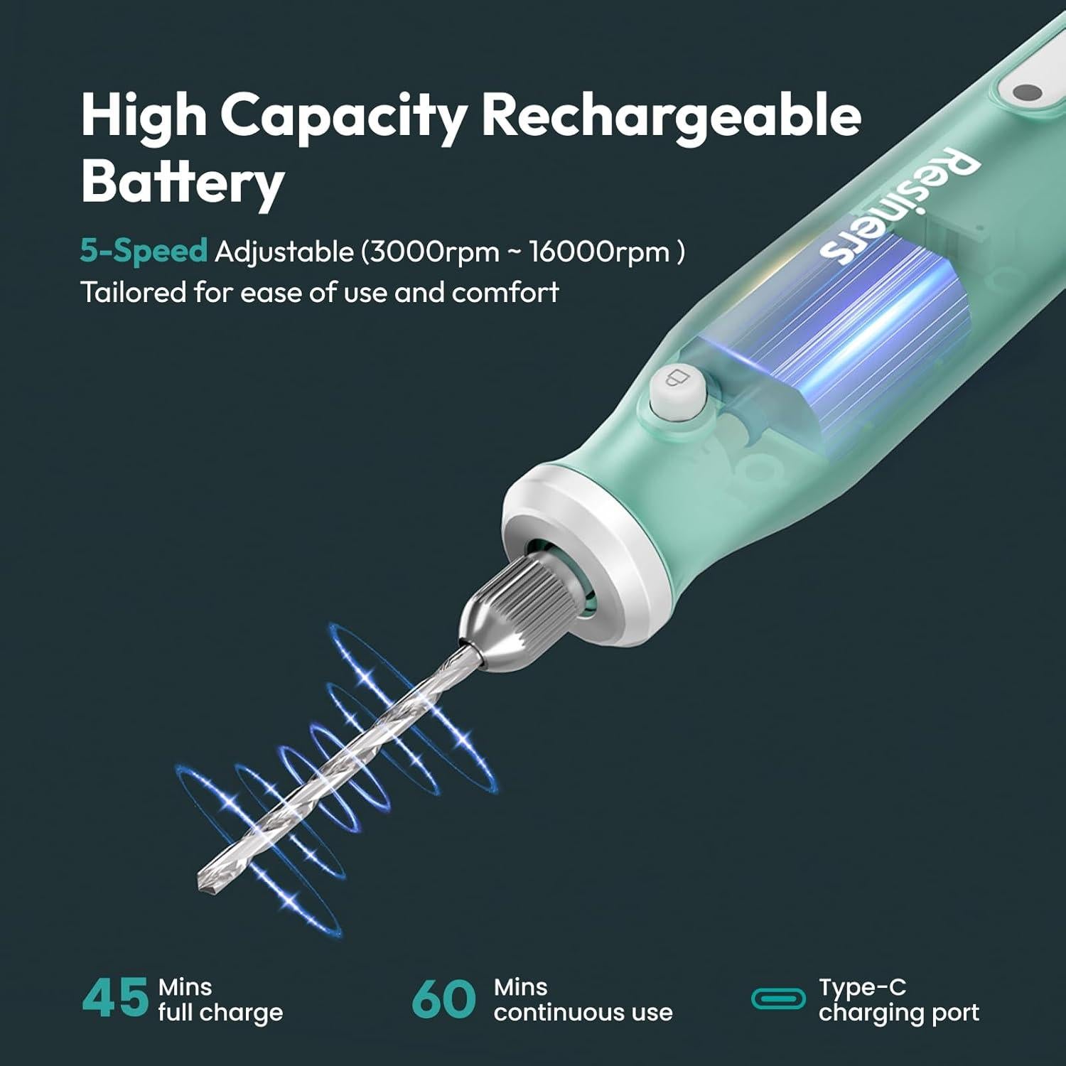 Kit de Herramienta Rotativa Inalámbrica Resiners 54 Piezas