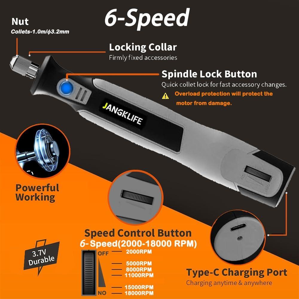 Kit Herramienta Rotativa Inalámbrica JANGKLIFE 6 Velocidades 18000RPM