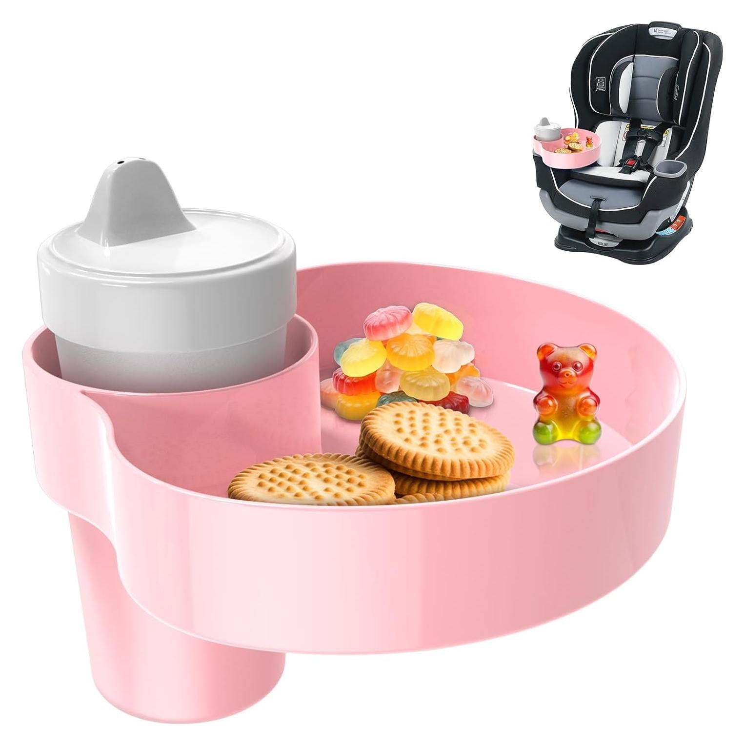 Bandeja de Snacks para Auto Rosa - Soporte para Vaso y Comida