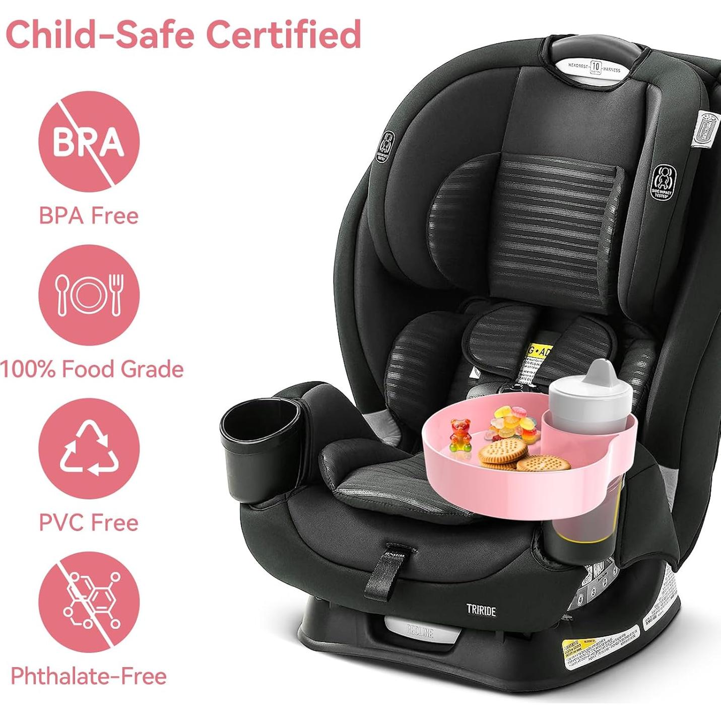 Bandeja de Snacks para Auto Rosa - Soporte para Vaso y Comida