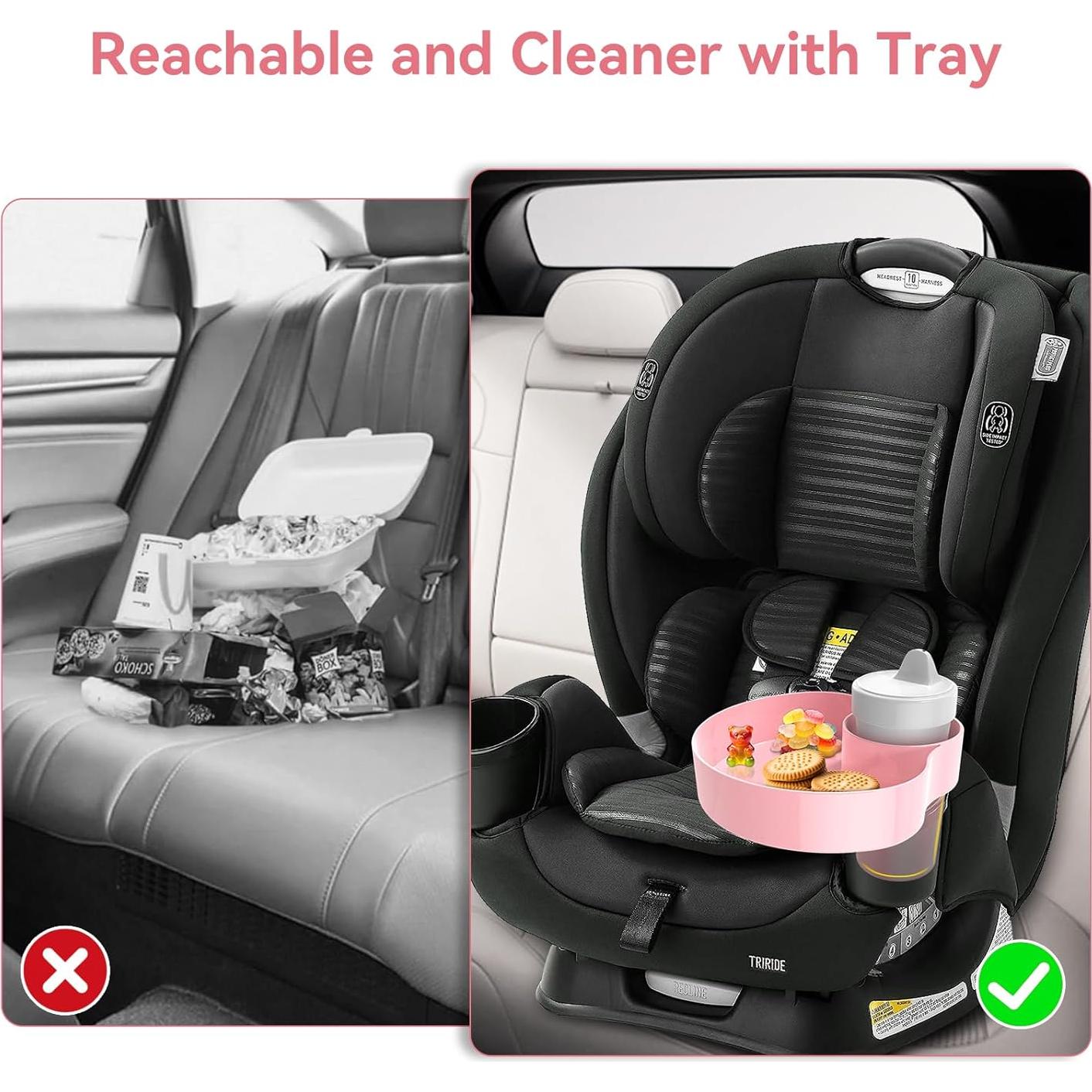 Bandeja de Snacks para Auto Rosa - Soporte para Vaso y Comida