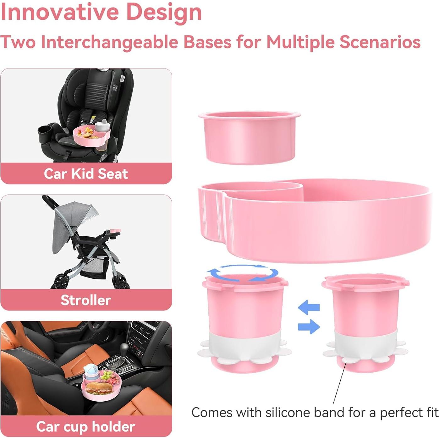 Bandeja de Snacks para Auto Rosa - Soporte para Vaso y Comida