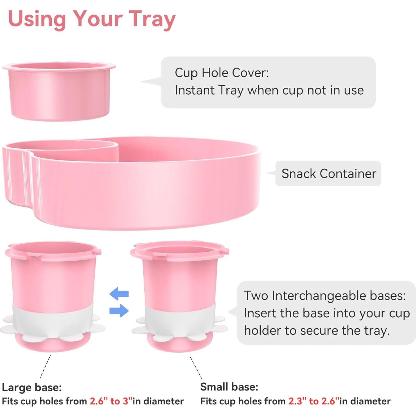 Bandeja de Snacks para Auto Rosa - Soporte para Vaso y Comida
