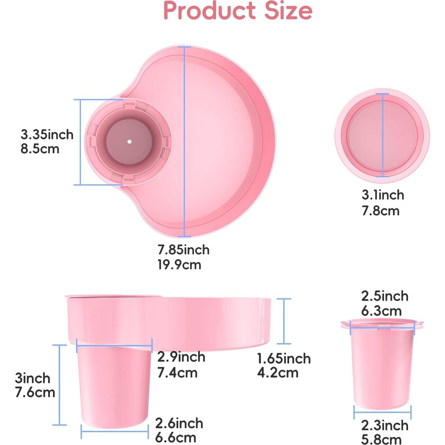 Bandeja de Snacks para Auto Rosa - Soporte para Vaso y Comida