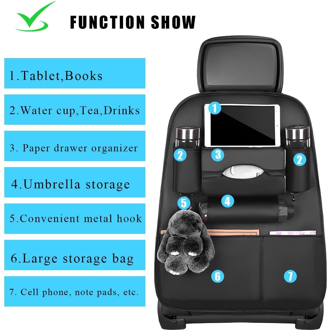 Organizador de Respaldo de Asiento de Coche Gasedin 2 Pcs Cuero Negro