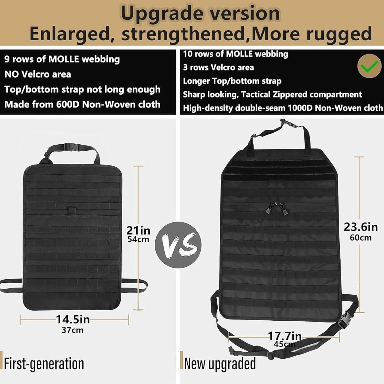 Organizador de respaldo de asiento BXBXHD Molle Negro 58.4x43.2 cm