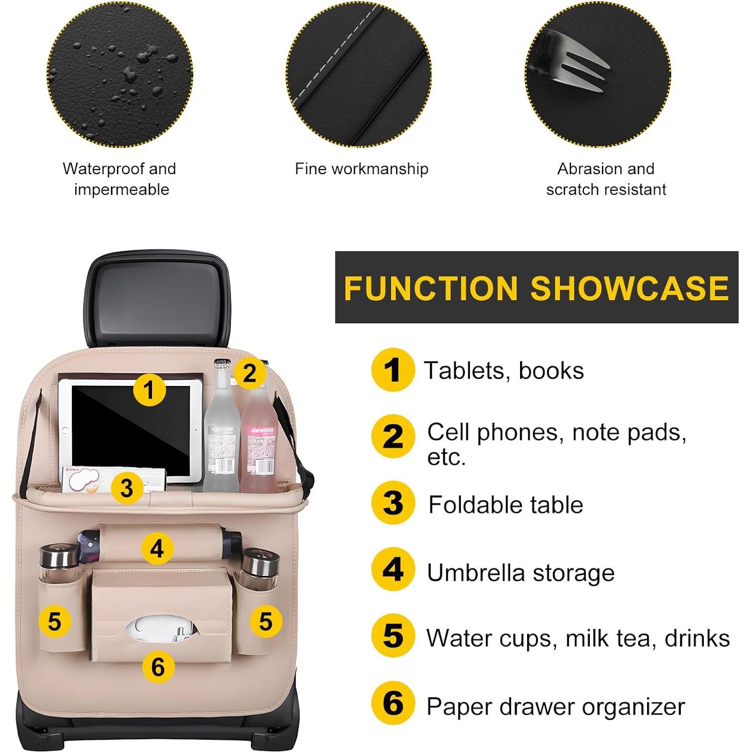 Organizador de Asiento Trasero de Coche Povtii Beige Impermeable