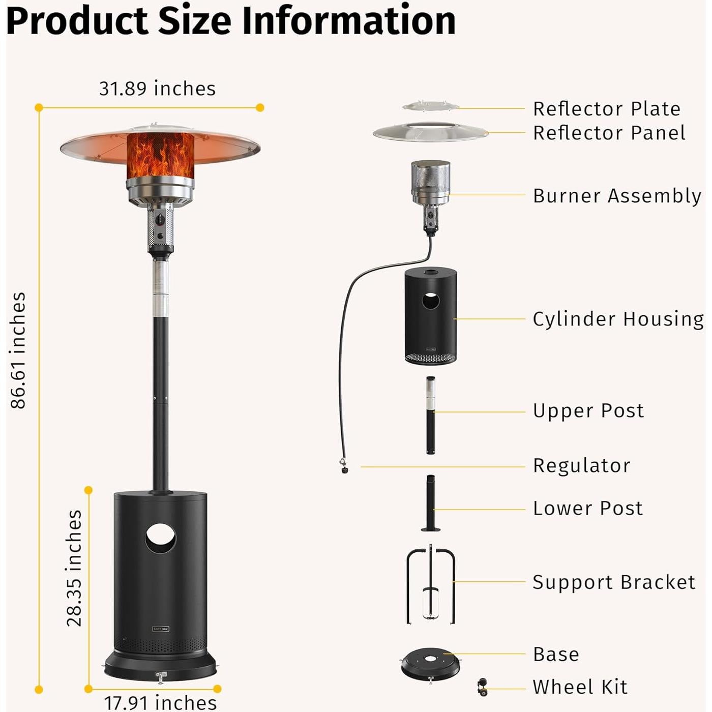 Calentador de Patio EAST OAK 50,000 BTU Propano Negro
