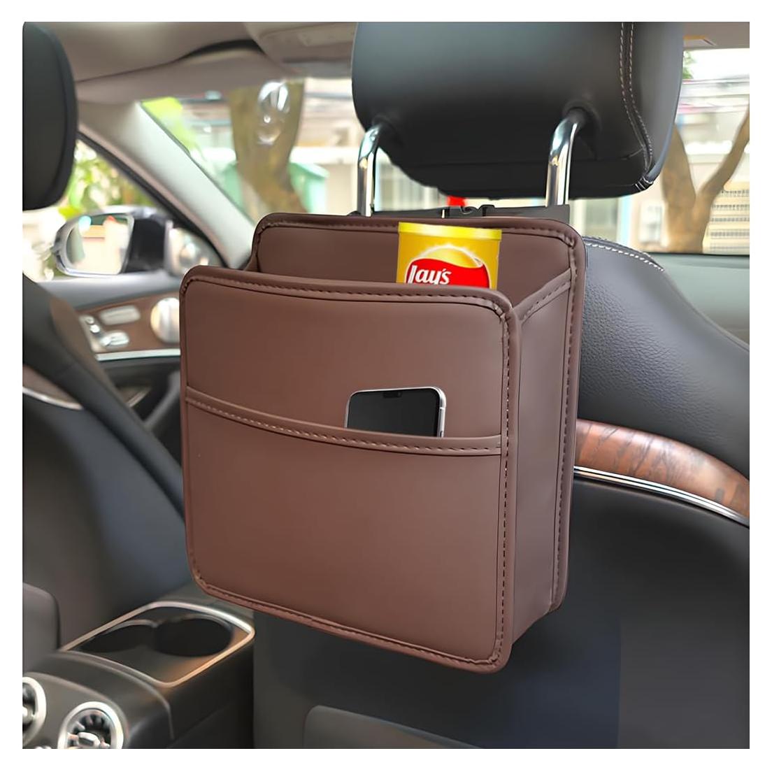 Organizador de respaldo de asiento Zpana de cuero marrón 25x25cm