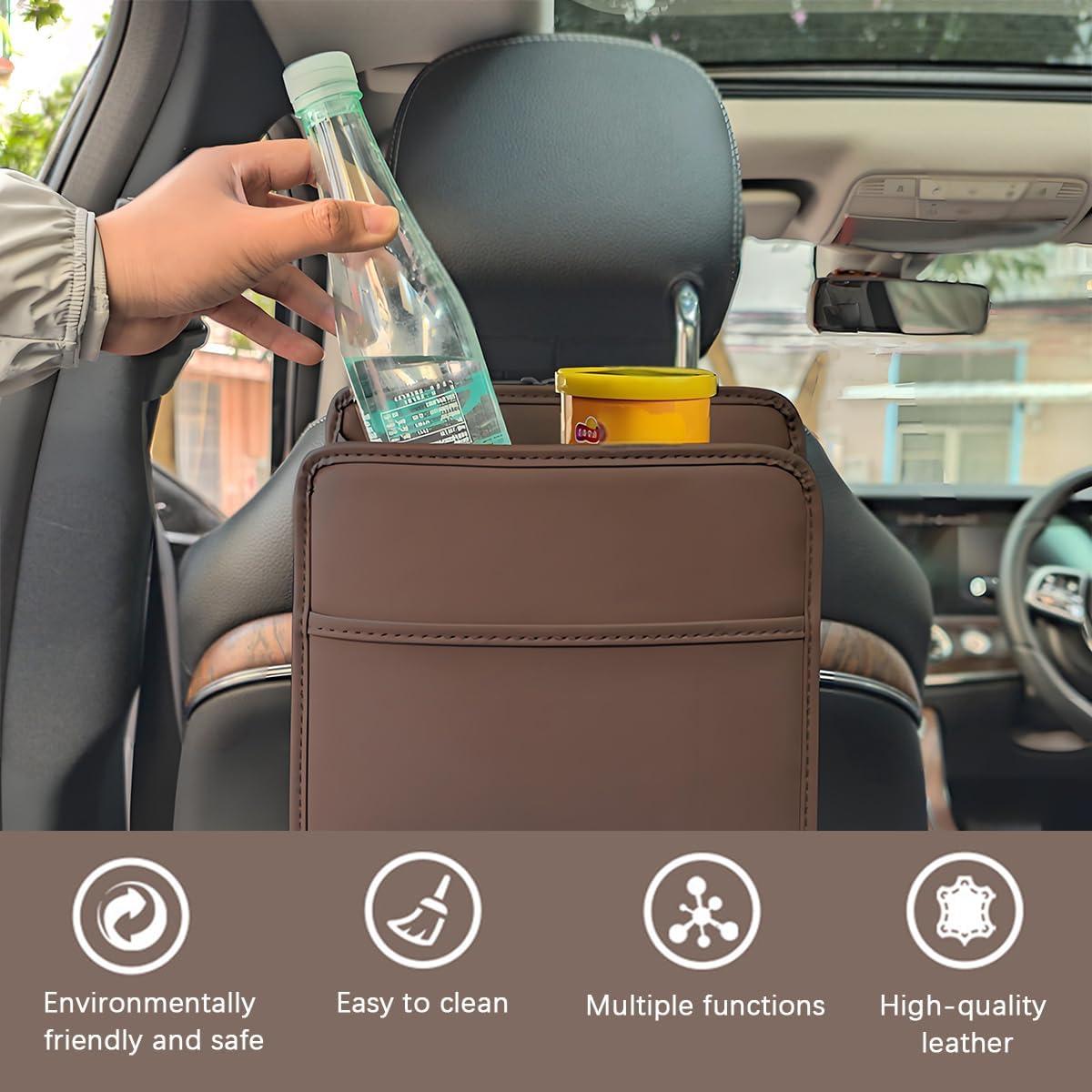 Organizador de respaldo de asiento Zpana de cuero marrón 25x25cm