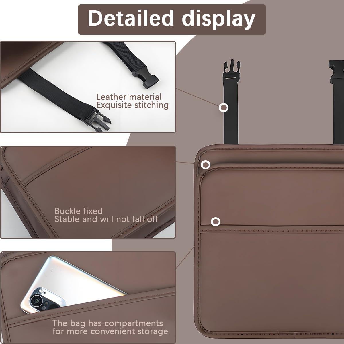 Organizador de respaldo de asiento Zpana de cuero marrón 25x25cm