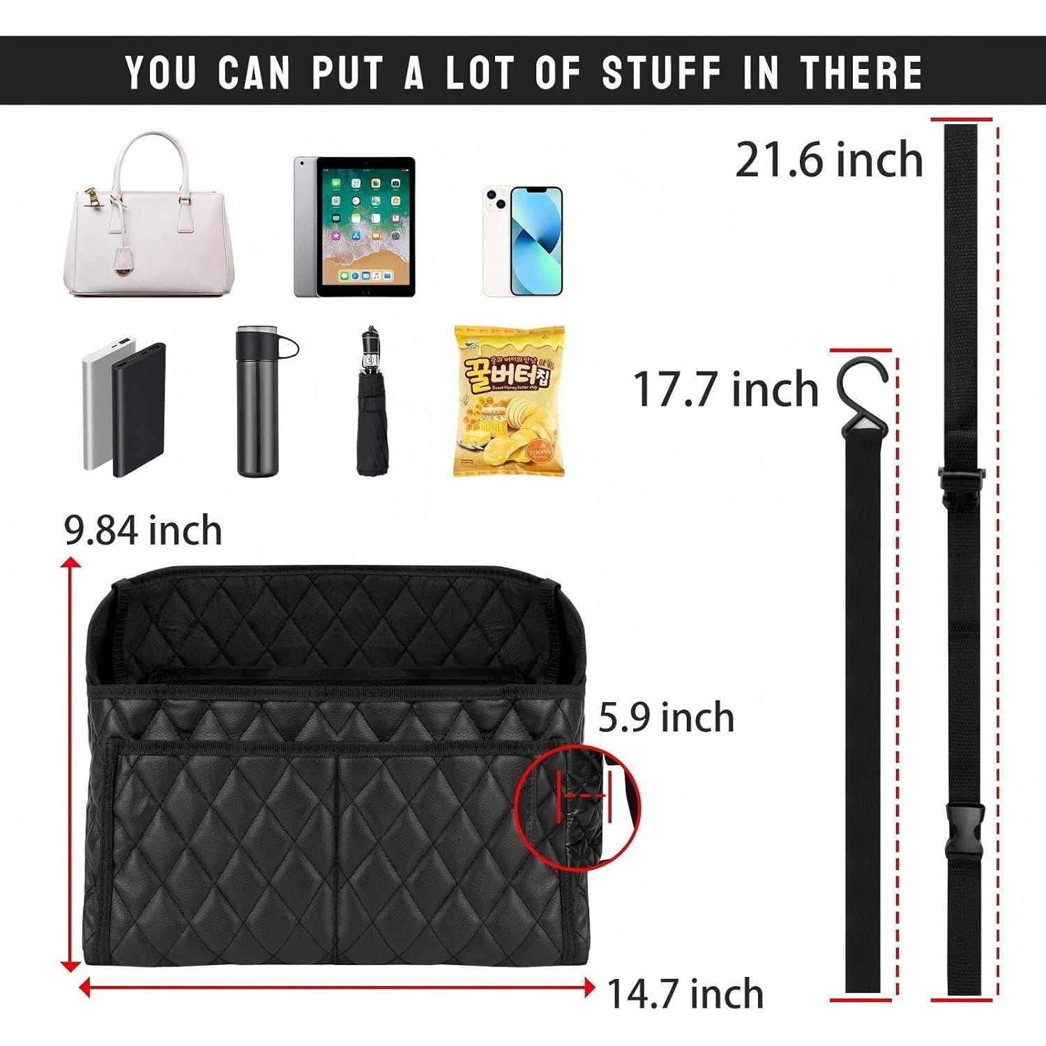 Soporte de bolso para automóvil SunlightXS negro 37.4x25 cm