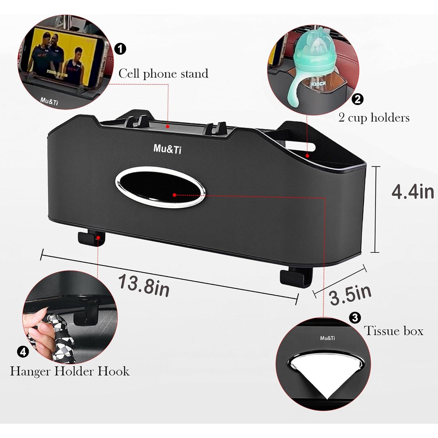 Organizador de Asiento Trasero Mu&Ti - Caja de Almacenamiento Multifuncional con 2 Portavasos y Gancho
