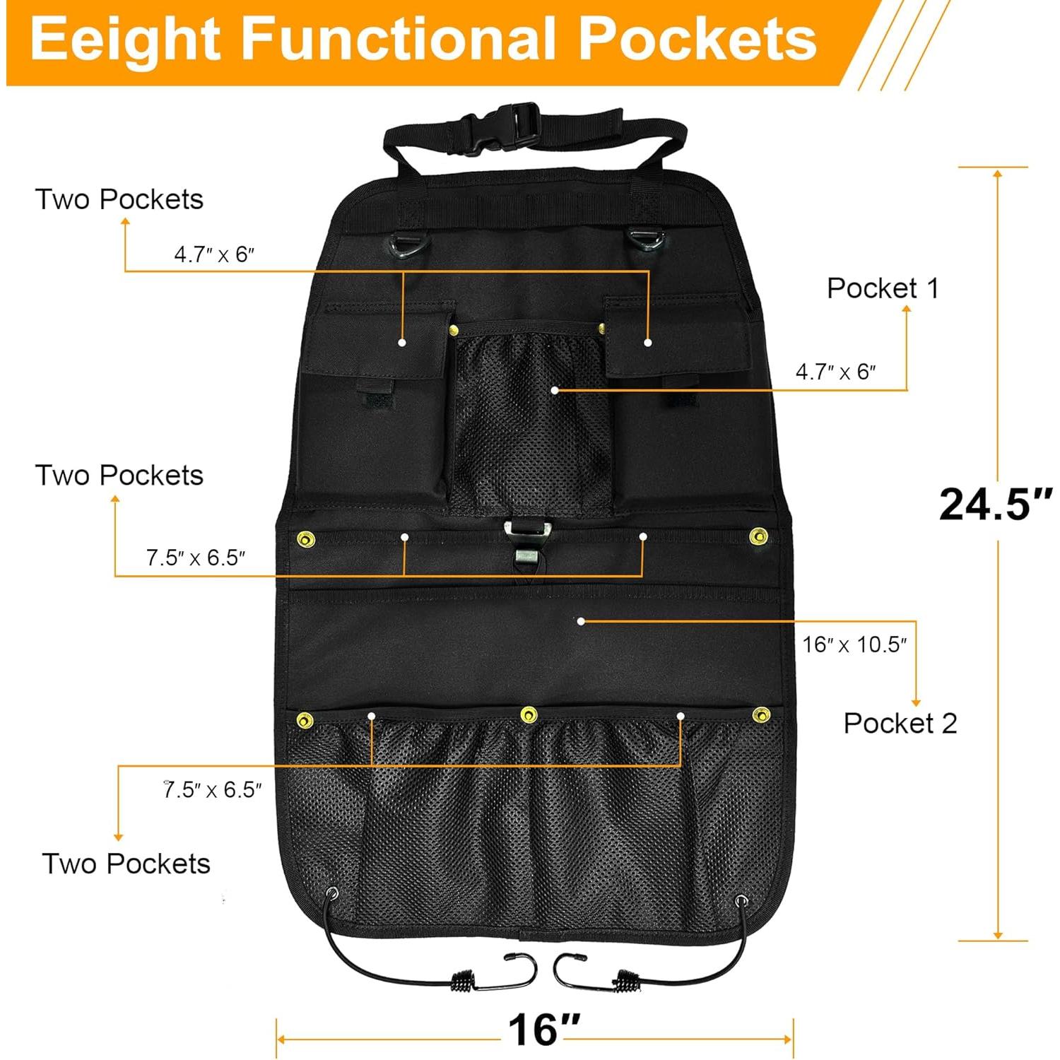 Organizador de Asiento de Coche STOLCA Negro con 8 Bolsillos