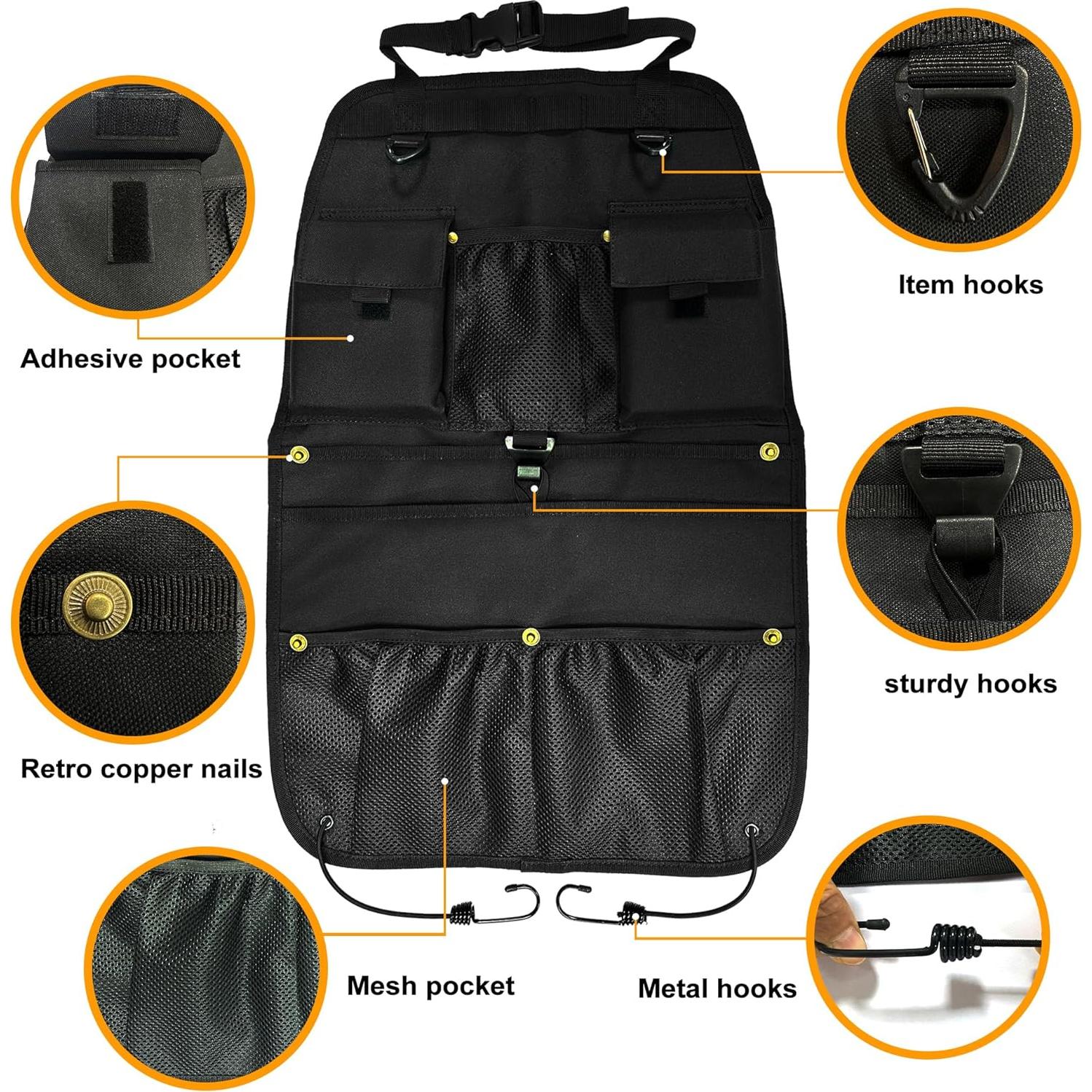 Organizador de Asiento de Coche STOLCA Negro con 8 Bolsillos