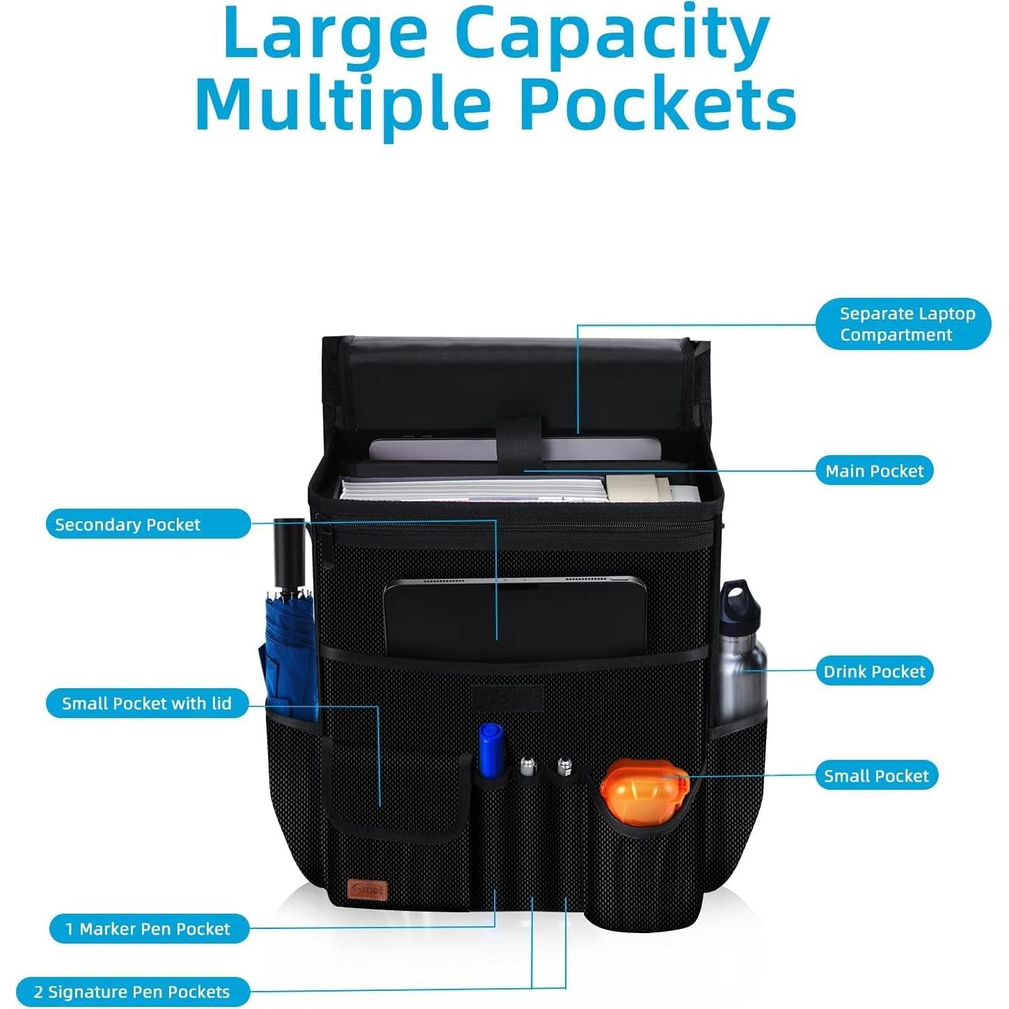 Organizador de Asiento de Auto Smof Negro con Compartimento para Laptop