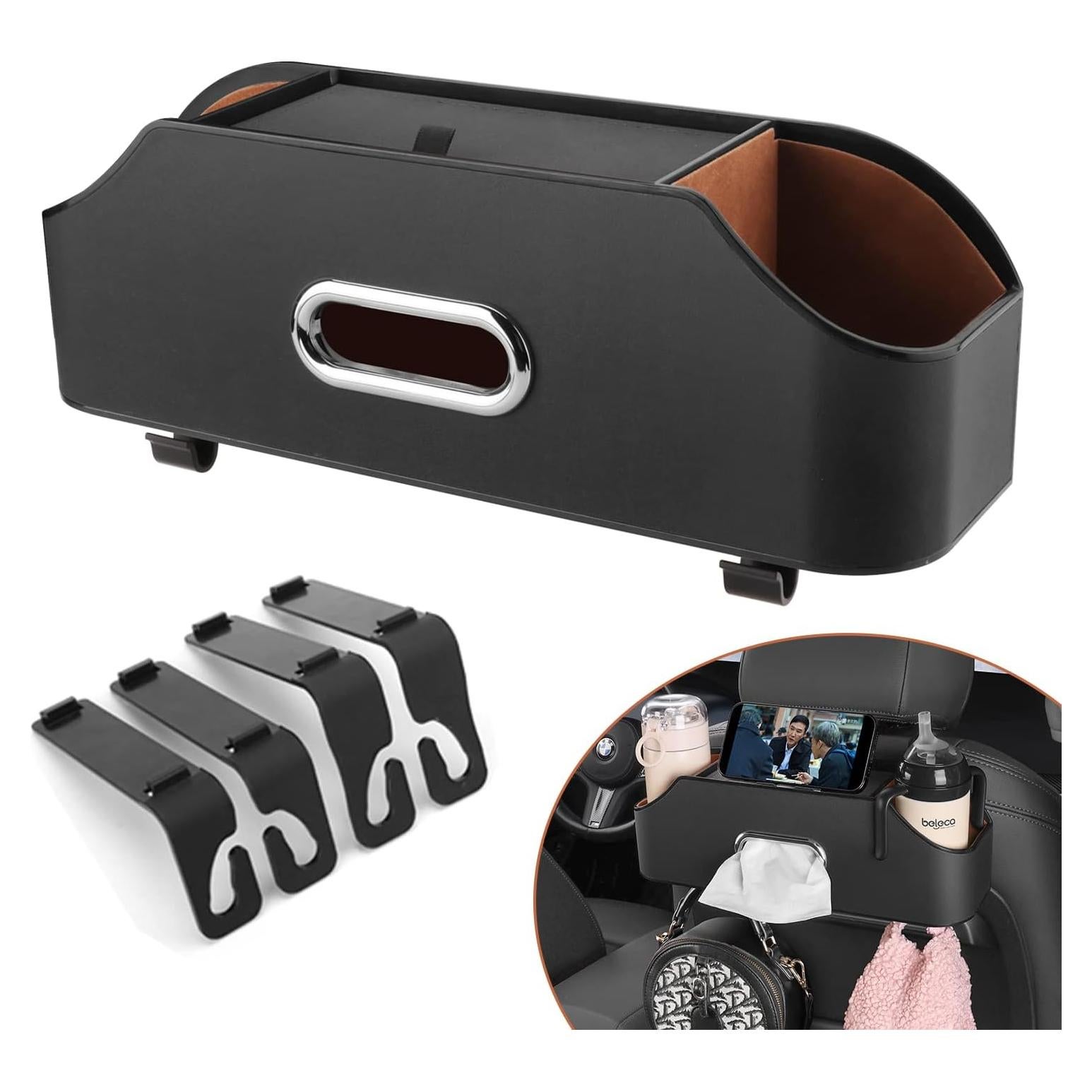 Organizador de Respaldo de Asiento de Coche HALOYIVGO Negro - Con Portavasos y Caja de Tissue